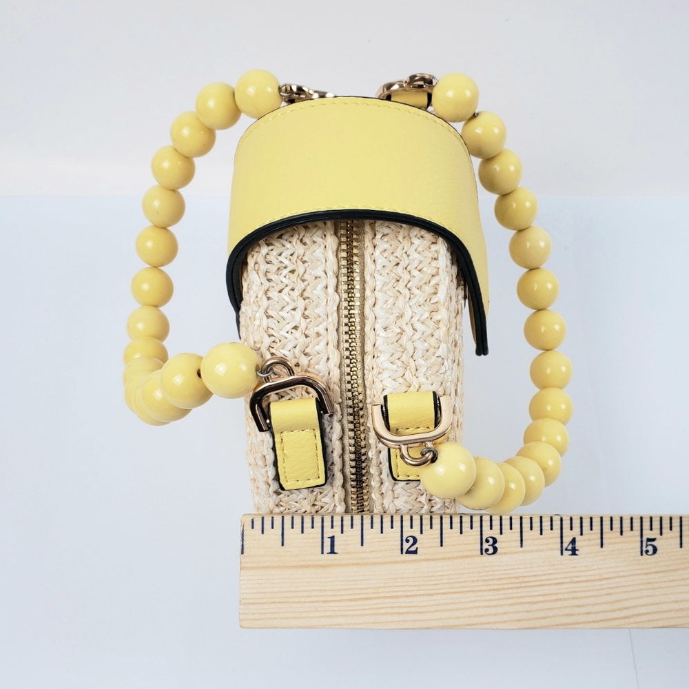 Dune London Beige Yellow Crossbody Bag Snap Zipper Closure Bead Handle No Strap - Picture 16 of 16